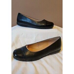 NEW ComfortView Fay Women's Ballet Flats Black Leatherette Reptile Cap Toe | 9M